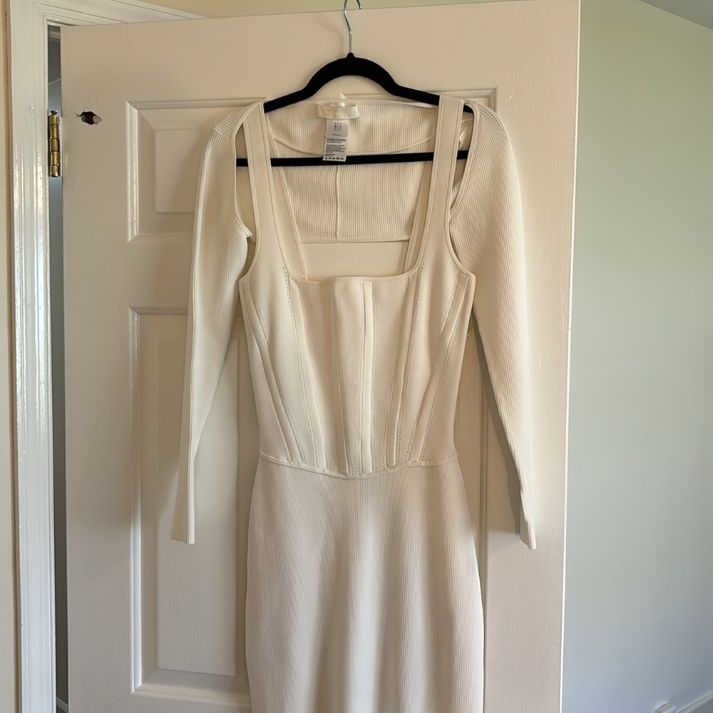 DION LEE corset style white midi dress